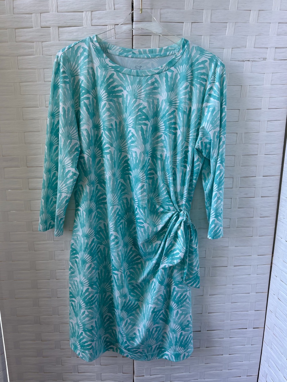 Vineyard Vines XL Performance Dress Aqua White Long Sleeve Casual Cruise Stretch